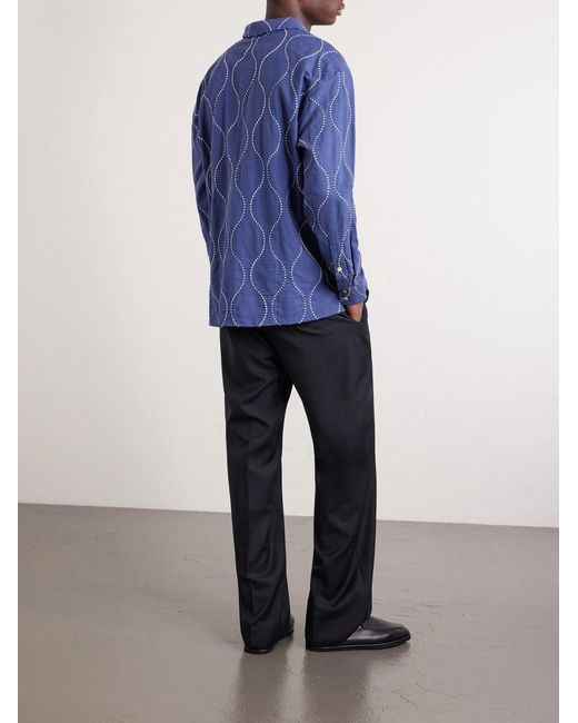 A Kind Of Guise Blue Pino Embroidered Cotton Shirt for men