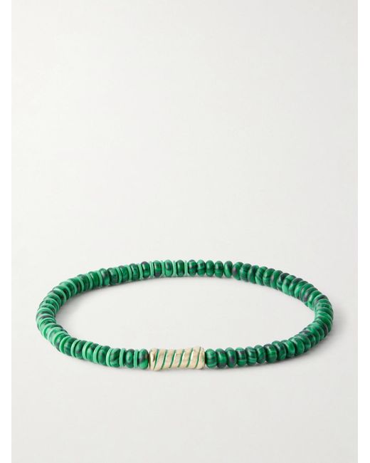 Luis Morais Green 14-Karat Malachite Beaded Bracelet for men
