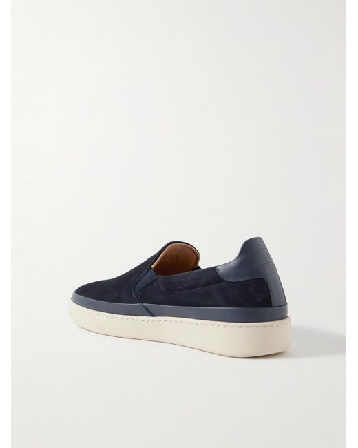 Mulo Blue Leather-Trimmed Suede Slip-On Sneakers for men