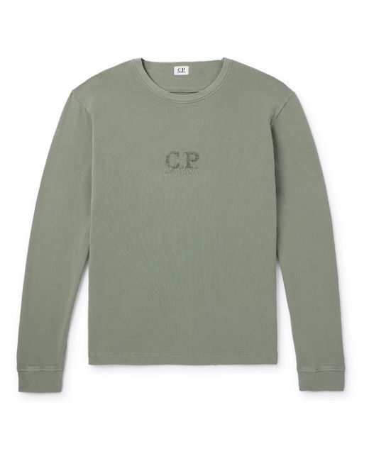 C P Company Green Logo-embroidered Bouclé-trimmed Cotton-jersey Sweatshirt for men