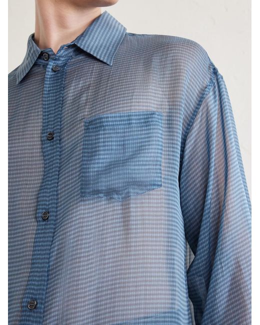 424 Blue Printed Silk-Chiffon Shirt for men