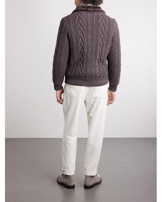 Brunello Cucinelli Brown Shearling And Cable-knit Cashmere Jacket for men