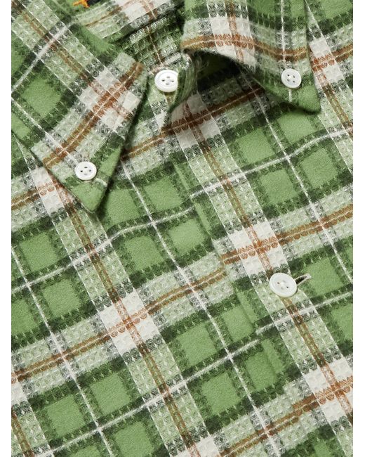 Beams Plus Green Button-Down Collar Checked Cotton-Dobby Shirt for men
