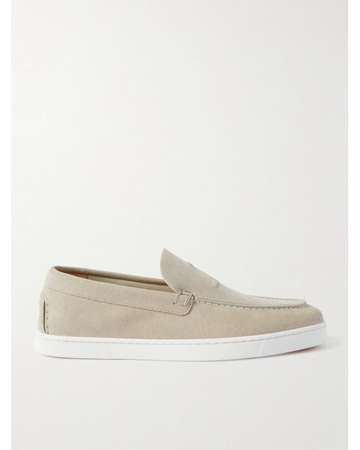 Christian Louboutin Varsiboat Logo-embossed Suede Loafers in Natural ...