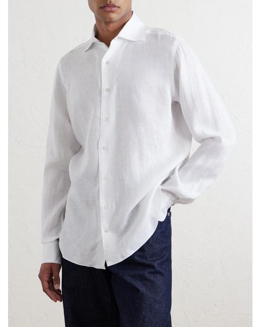 De Petrillo White Linen Shirt for men