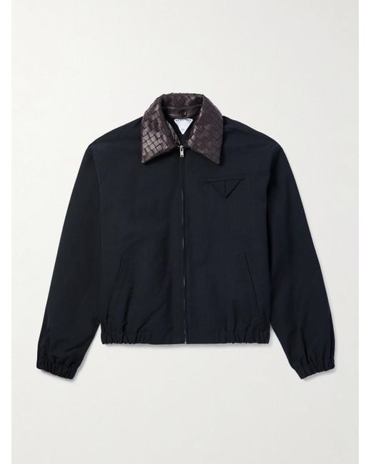Bottega Veneta Blue Intrecciato Leather-trimmed Cotton-blend Canvas Blouson for men