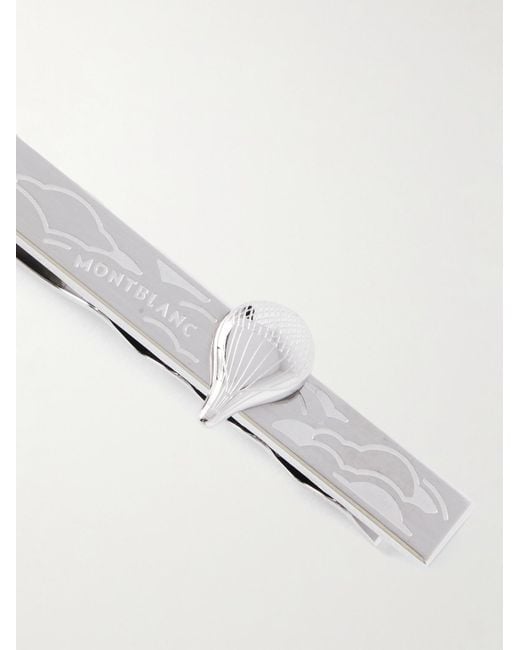 Montblanc White Meisterstück Around The World In 80 Days Engraved Stainless Steel Tie Clip for men