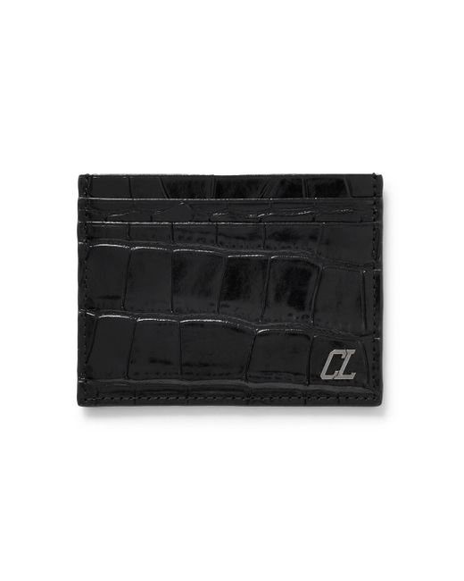 Christian Louboutin Black Logo-appliquéd Croc-effect Glossed-leather Cardholder for men