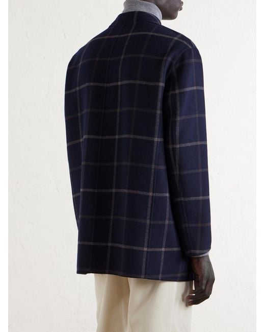 Dunhill Blue Checked Wool-Blend Coat for men