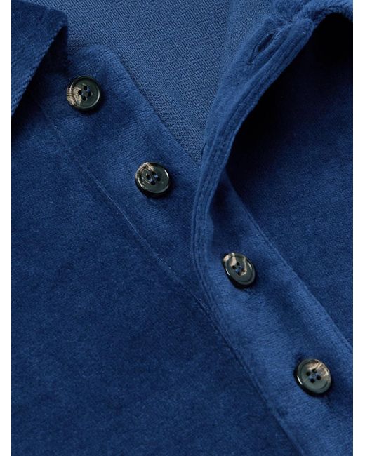 Loro Piana Polohemd aus Velours aus einer Baumwoll-Seidenmischung in Blue für Herren