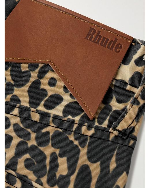 Rhude Black Wide-leg Leopard-print Denim Shorts for men