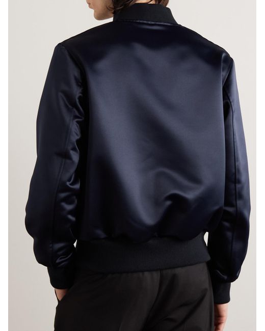 Golden Bear Blue Sukajan Leather-Trimmed Satin Bomber Jacket for men