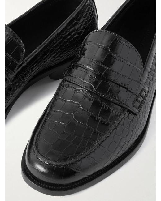 Manolo Blahnik Black Perry Croc-Effect Leather Loafers for men