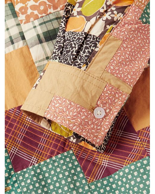 Bode Multicolor Diagonal Square Convertible-Collar Patchwork Cotton-Poplin Shirt for men