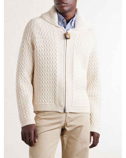 J.W. Anderson Natural Honeycomb Cable-Knit Cotton-Blend Zip-Up Cardigan for men