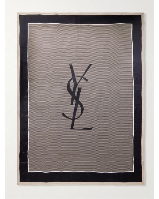 Saint Laurent Gray Logo-Print Striped Silk-Satin Scarf for men