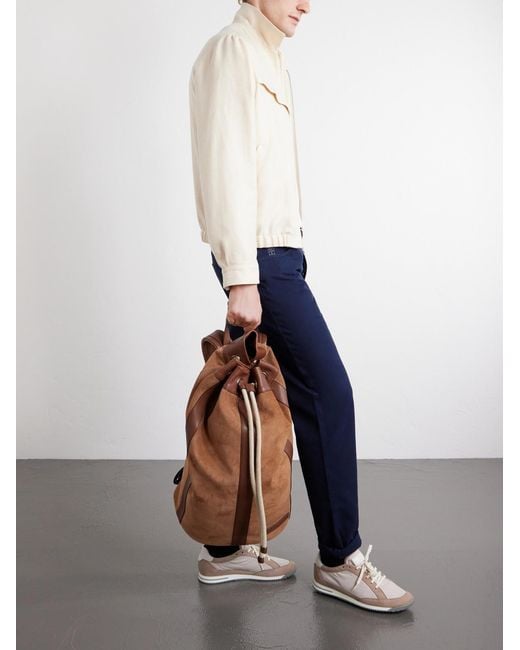 Brunello Cucinelli Brown Leather-Trimmed Suede Backpack for men