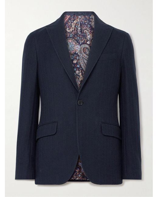 Etro Blue Slim-fit Jacquard-knit Cotton Blazer for men