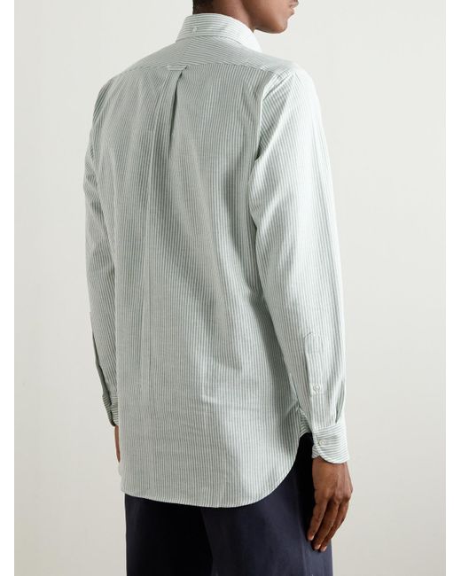 Drake's White Button-down Collar Striped Cotton Oxford Shirt for men