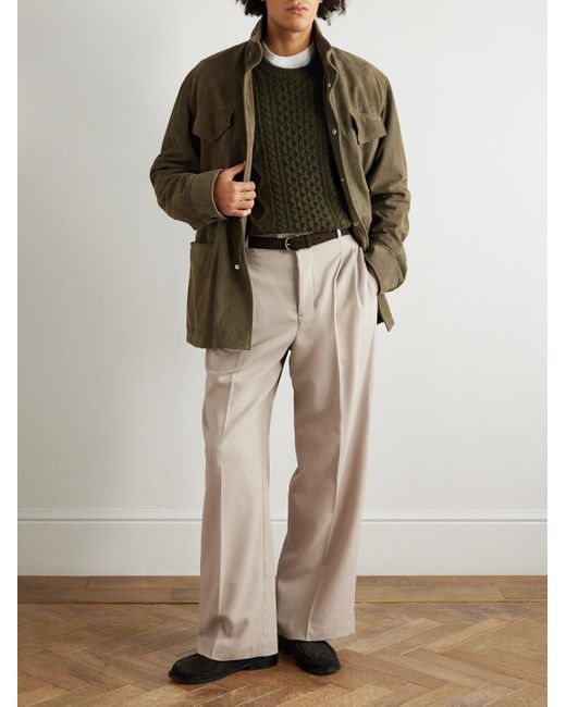 Ghiaia Green Pescatore Cable-Knit Wool Sweater for men
