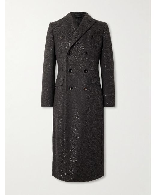 Tom Ford Black Double-Breasted Sequin-Embellished Wool-Blend Twill Coat for men