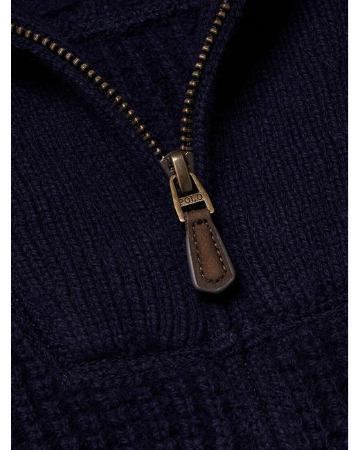 Polo Ralph Lauren Blue Logo-Embroidered Ribbed-Knit Wool And Cotton-Blend Cardigan for men