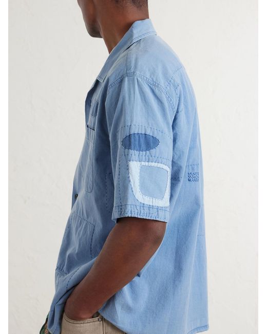 Corridor NYC Blue Patchwork Cotton Shirt for men