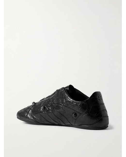 Balenciaga Black City Studded Cracked Leather Sneakers for men
