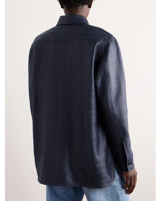 Bottega Veneta Blue Intrecciato Leather Shirt for men