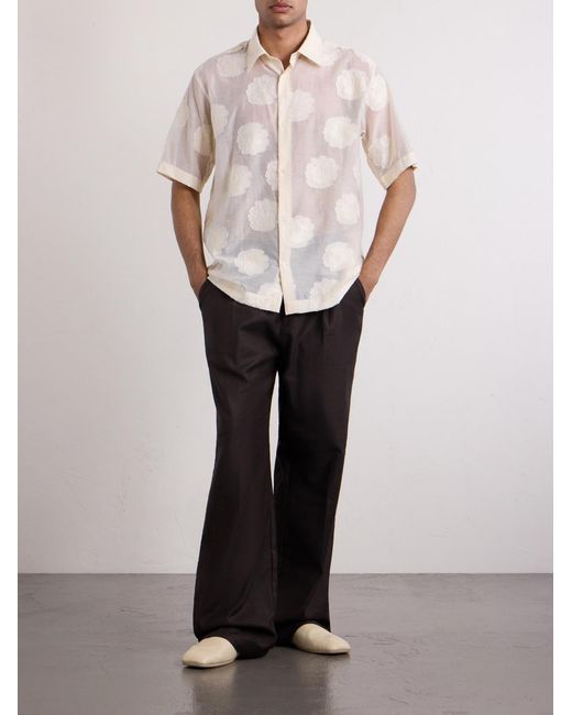 NN07 White Freddy 50045 Floral-Embroidered Organic Cotton-Blend Shirt for men