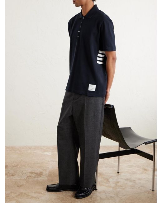 Thom Browne Blue Logo-appliquéd Striped Cotton-piqué Polo Shirt for men
