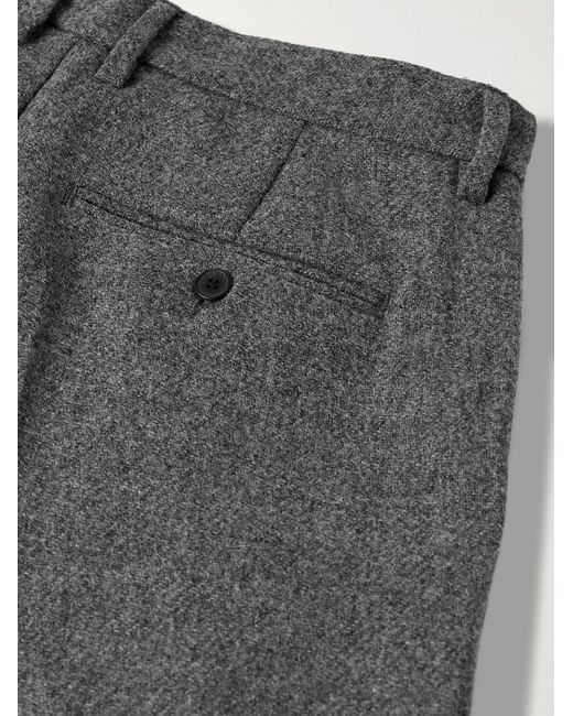 Portuguese Flannel Gray Straight-leg Pleated Wool Suit Trousers for men