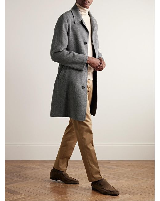 Dunhill Gray Unstructured Double-Faced Herringbone Wool Car Coat for men