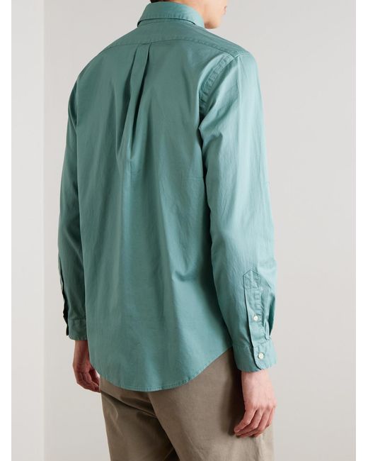 Polo Ralph Lauren Blue Button-Down Collar Logo-Embroidered Cotton Shirt for men