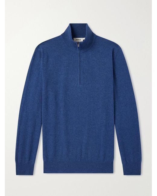 Altea Blue Virgin Wool Half-zip Sweater for men