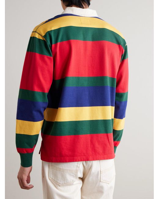 Drake's Red Him Twill-Trimmed Striped Cotton-Jersey Polo Shirt for men
