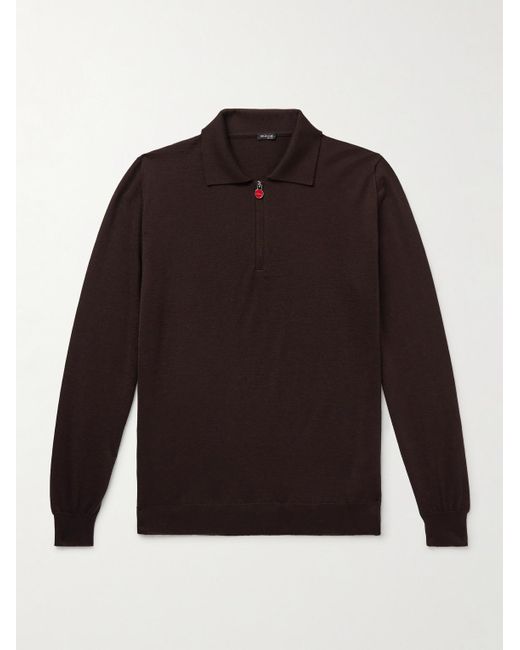 Kiton Brown Cashmere And Silk-blend Half-zip Polo Shirt for men