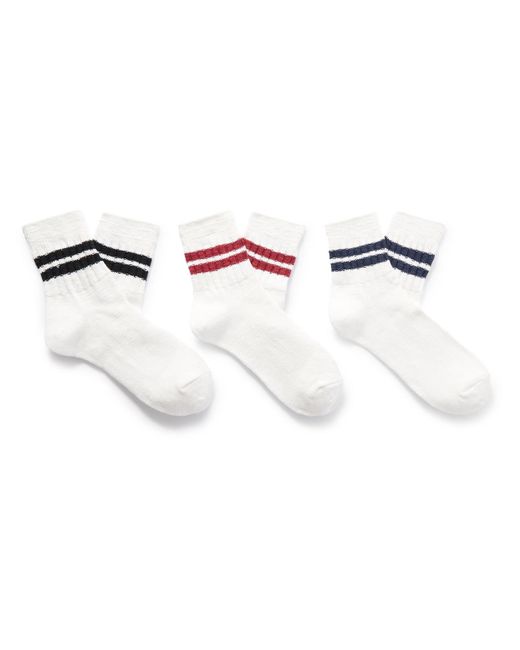 Anonymous Ism White Slub Line Q Three-pack Ribbed Striped Cotton-blend Socks for men