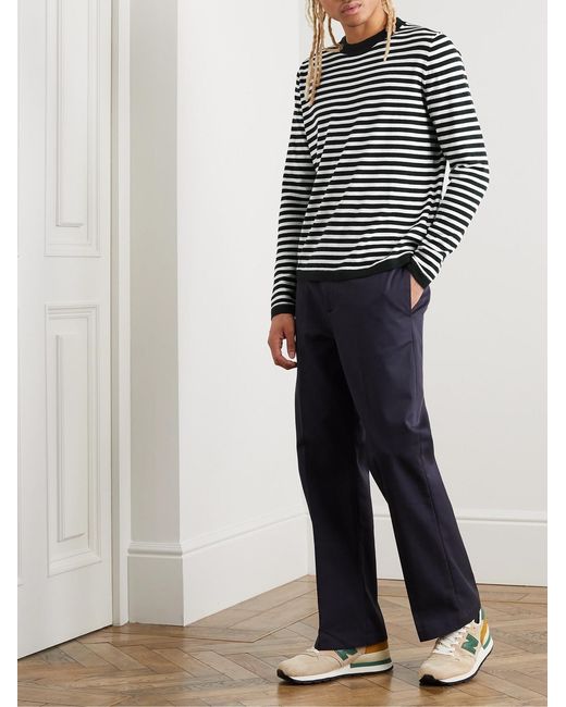 Allude Black Striped Cotton-Blend Sweater for men