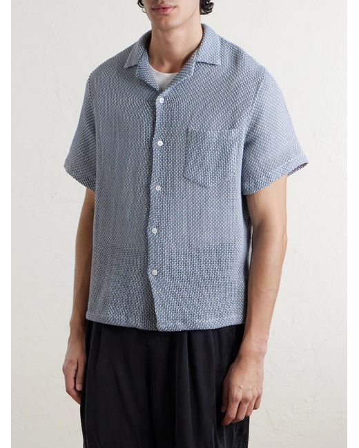 Portuguese Flannel Blue Agora Camp-Collar Cotton-Blend Shirt for men