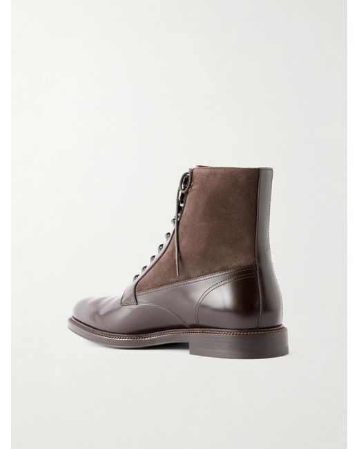 Brunello Cucinelli Brown Suede-trimmed Leather Lace-up Derby Boots for men