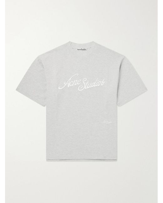 Acne White Logo-Embroidered Cotton-Piqué T-Shirt for men