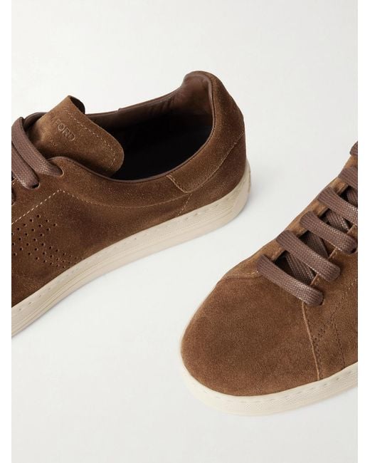 Tom Ford Brown Warwick Perforated Suede Sneakers for men