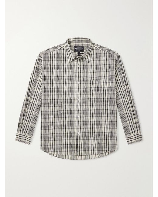 FRIZMWORKS Gray Striped Crinkled Cotton-blend Shirt for men