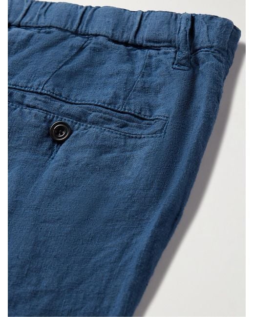 Hartford Blue Tanker Slim-fit Straight-leg Linen Drawstring Trousers for men