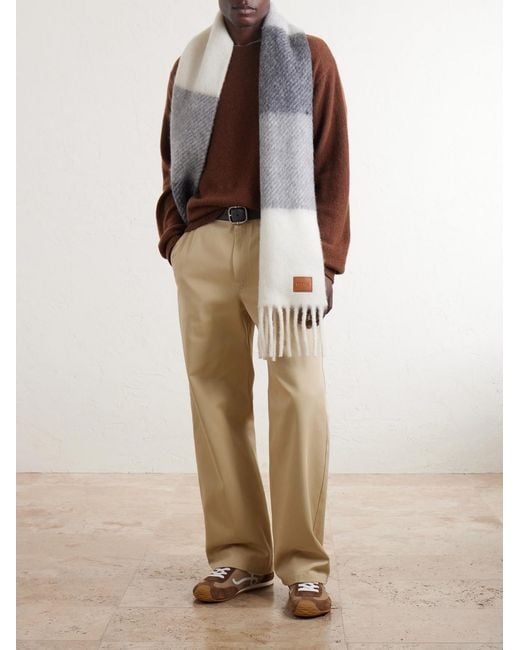 Loewe Natural Fringed Striped Brushed Alpaca And Wool-Blend Scarf for men