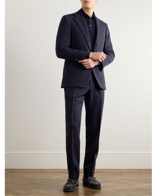 Saman Amel Blue Straight-Leg Pleated Wool Suit Trousers for men