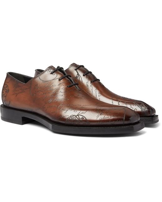 Berluti Brown Alessandro Scritto Leather Oxford Shoes for men