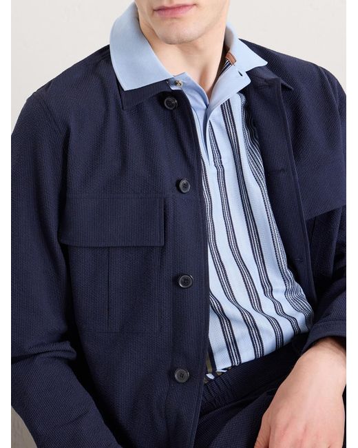 Paul Smith Blue Striped Knitted Cotton Polo Shirt for men