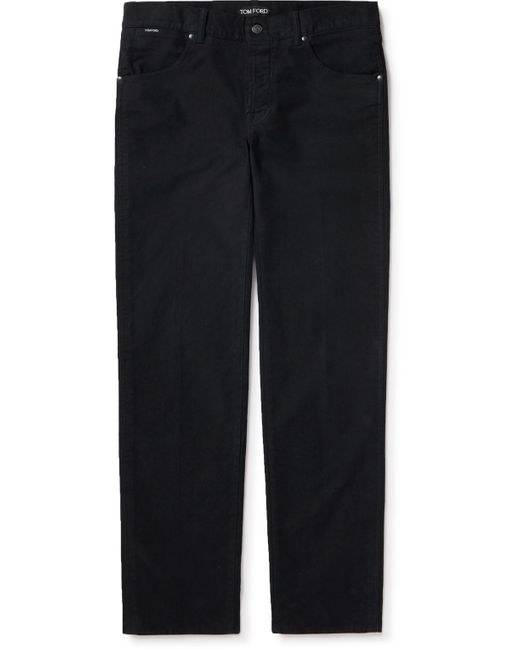 Tom Ford Black Slim-fit Straight-leg Cotton-blend Moleskin Trousers for men